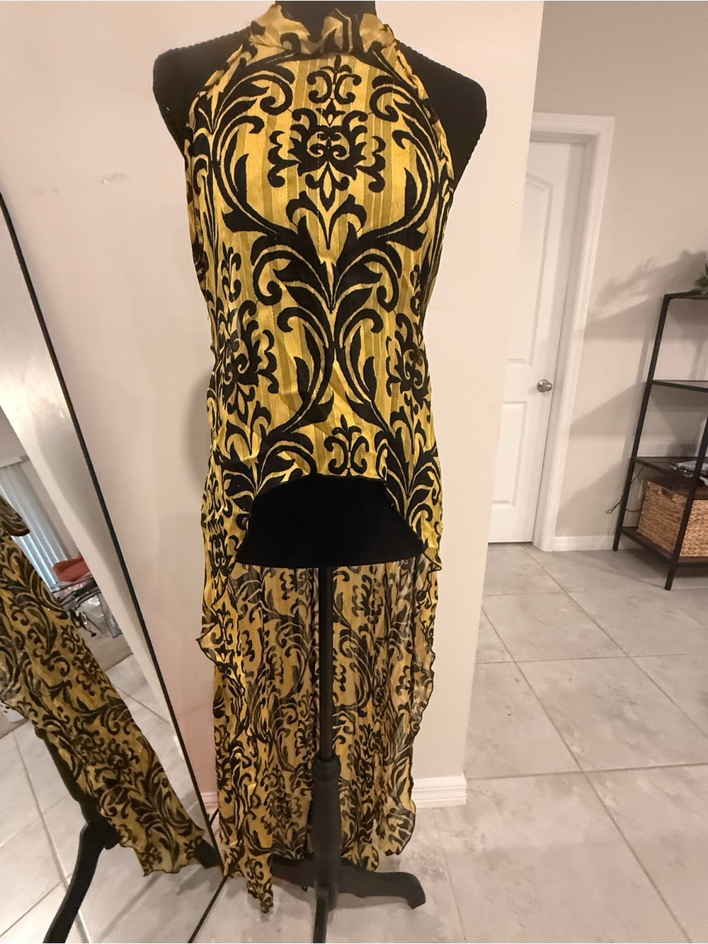High-Low Halter Maxi Dress in Mustard and Black by Blue S.